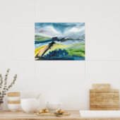 Abstract waterverf kleurrijk landschap poster (Keuken)