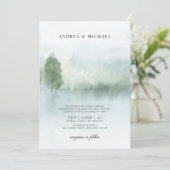 Abstract Waterverf Lake en Trees Wedding Kaart (Staand voorkant)