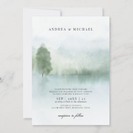 Abstract Waterverf Lake en Trees Wedding Kaart