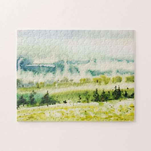 Abstract Waterverf landschap groen blauw Legpuzzel (Horizontaal)