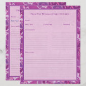 Abstract Waterverf Paars Roze Recept Papierblad (Voorkant / Achterkant)