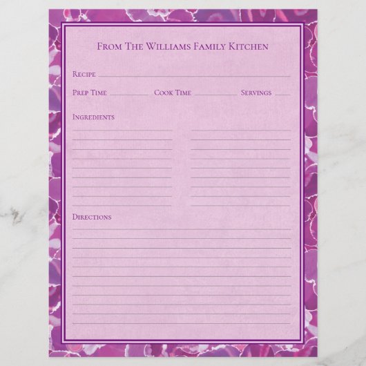 Abstract Waterverf Paars Roze Recept Papierblad (Voorkant)