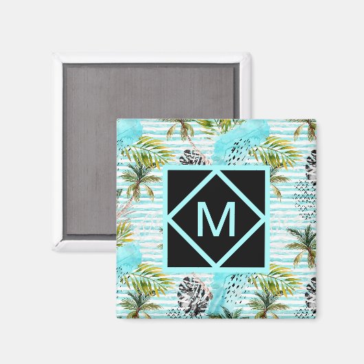 Abstract Waterverf palmstructuurpatroon Magneet (Voorkant / Achterkant)