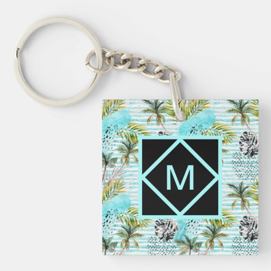 Abstract Waterverf palmstructuurpatroon Sleutelhanger (Voorkant)