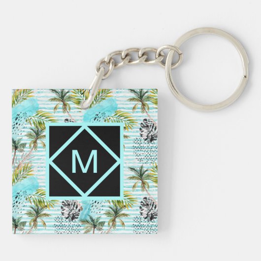 Abstract Waterverf palmstructuurpatroon Sleutelhanger (Achterkant)