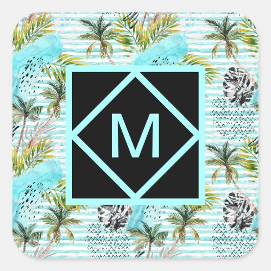 Abstract Waterverf palmstructuurpatroon Vierkante Sticker (Voorkant)