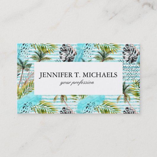 Abstract Waterverf palmstructuurpatroon Visitekaartje (Voorkant)
