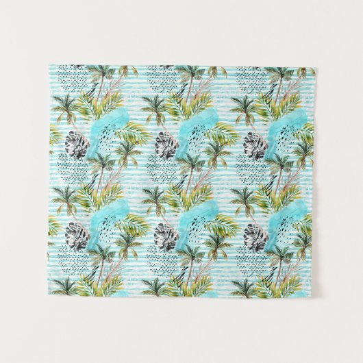 Abstract Waterverf palmstructuurpatroon Wandkleed (Voorkant (horizontaal))