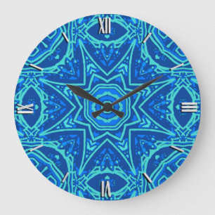 Abstract Waterverf Patroon - Denim Blue Grote Klok