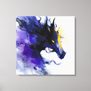 Abstract Waterverf Portret van Zwarte Paard Canvas Afdruk