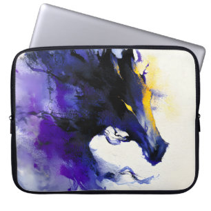 Abstract Waterverf Portret van Zwarte Paard Laptop Sleeve
