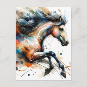 Abstract Waterverf Rennend Paard Feestdagenkaart
