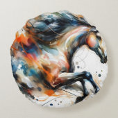 Abstract Waterverf Rennend Paard Rond Kussen (Achterkant)