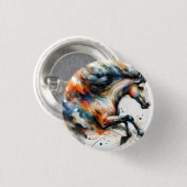 Abstract Waterverf Rennend Paard Ronde Button 3,2 Cm (Voorkant /achterkant)