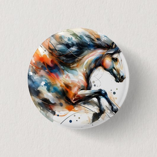 Abstract Waterverf Rennend Paard Ronde Button 3,2 Cm (Voorkant)