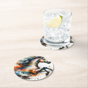 Abstract Waterverf Rennend Paard Ronde Kartonnen Onderzetter