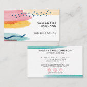 Abstract Waterverf Roze Geel Blauw Ontwerp Visitekaartje (Voorkant / Achterkant)