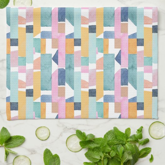 Abstract Waterverf vormpatroon Theedoek (Gevouwen)