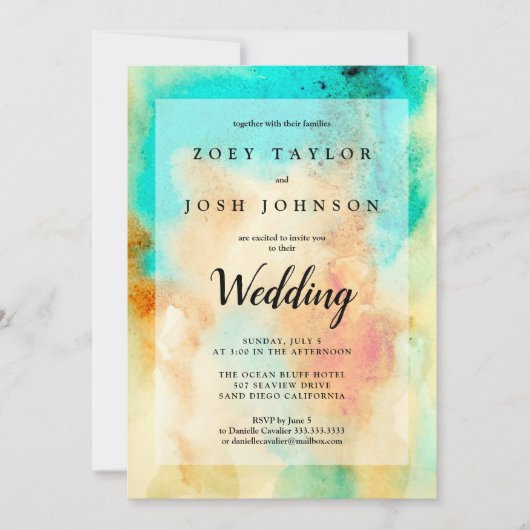 Abstract Waterverf Weddenschap Blauwgroen Sinaasap Kaart (Voorkant)