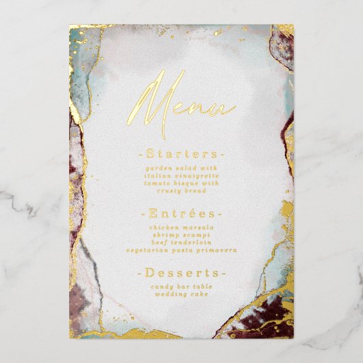 Abstract Waterverf Wijn Weddenschap Menu Real Gold Folie Uitnodiging (Voorkant)