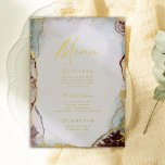Abstract Waterverf Wijn Weddenschap Menu Real Gold Folie Uitnodiging<br><div class="desc">Elegant Abstract Etheral Waterverf Wine & aqua Wedding menus met keuze uit echte folie in roos goud, zilver of geel goud. Deze moderne huwelijksuitnodiging is prachtig met de hand geschilderd met rijke kleuren die perfect zijn voor de Herfst. Getoond in de Donkere Blauwgroen Kleur van de Weddenschap Palet. Met de...</div>