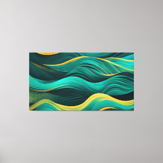 Abstract Waves In A Bend Of Teal & Yellow Canvas Afdruk