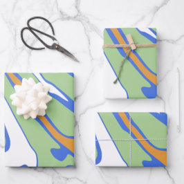 Abstract Waves in Green, Blue, Orange, & White Inpakpapier Vel