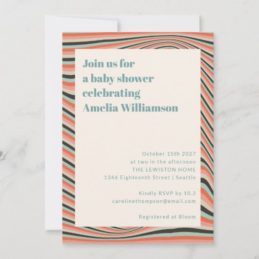 Abstract Wavy Stripes Aqua en Perzik Baby shower Kaart (Voorkant)