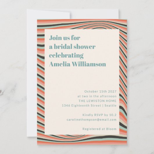 Abstract Wavy Stripes Aqua en Perzik Vrijgezellenf Kaart (Voorkant)