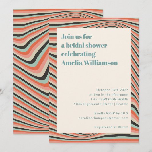 Abstract Wavy Stripes Aqua en Perzik Vrijgezellenf Kaart (Voorkant / Achterkant)