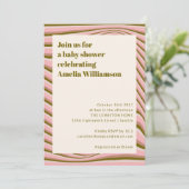 Abstract Wavy Stripes Roze en Olijf Baby shower Kaart (Staand voorkant)