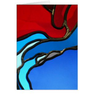 Abstract Wenskaart met rood en blauw Glas in lood