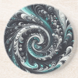 Abstract wervelend groen, zilver en zwart zandsteen onderzetter