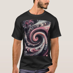 Abstract wervelend roze, zwart en zilver t-shirt