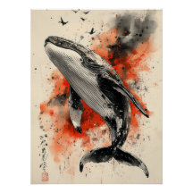 Abstract Whale Art - Watercolor Style Ocean Print