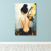 Abstract Whimsical Woman and Butterfly Canvas Afdruk (Insitu (Houten vloer))