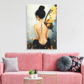 Abstract Whimsical Woman and Butterfly Canvas Afdruk (Insitu (Woonkamer))