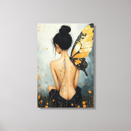 Abstract Whimsical Woman and Butterfly Canvas Afdruk