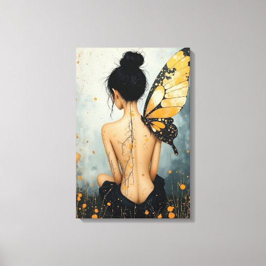 Abstract Whimsical Woman and Butterfly Canvas Afdruk (Voorkant)