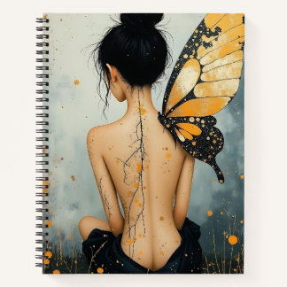 Abstract Whimsical Woman and Butterfly Notitieboek
