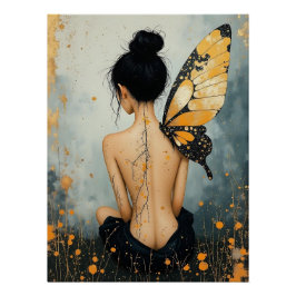 Abstract Whimsical Woman and Butterfly Perfect Poster