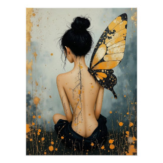 Abstract Whimsical Woman and Butterfly Perfect Poster