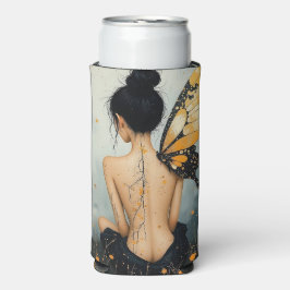 Abstract Whimsical Woman and Butterfly Seltzer Blikjeskoeler
