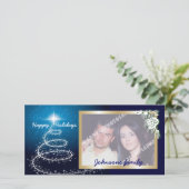 Abstract White Christmas Tree On Glowing Blue Feestdagenkaart (Staand voorkant)