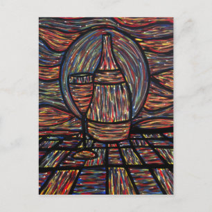 Abstract wijnflesje en wijnglas KunstBriefkaart Briefkaart