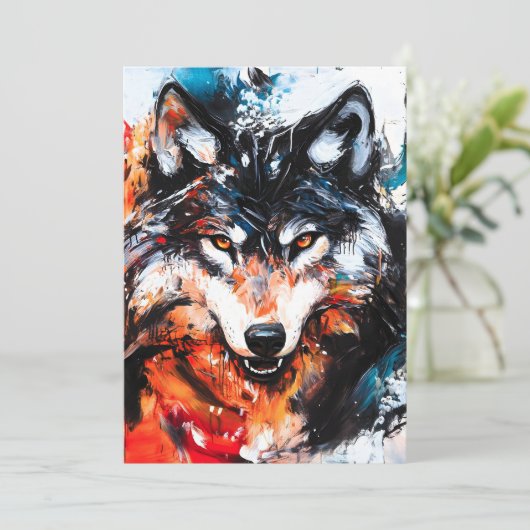 Abstract Wild Spirit Wolf Aankondiging (Staand voorkant)