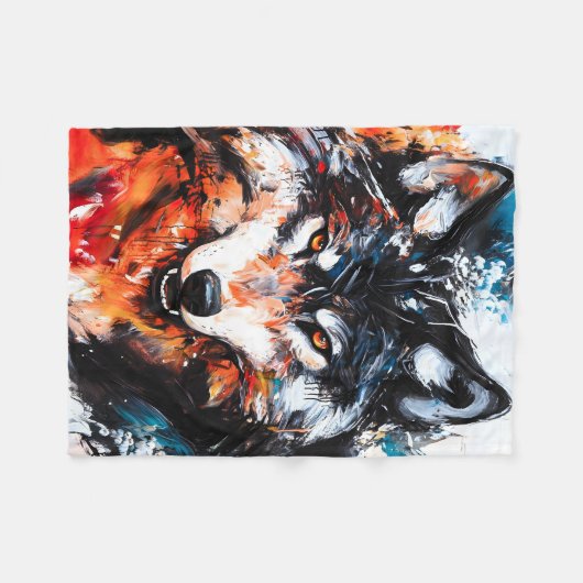 Abstract Wild Spirit Wolf Fleece Deken (Voorkant (Horizontaal))