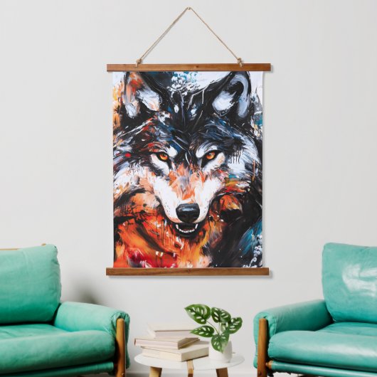 Abstract Wild Spirit Wolf Hangend Wandkleed (Woonkamer)