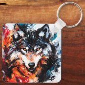 Abstract Wild Spirit Wolf Sleutelhanger (Achterkant)