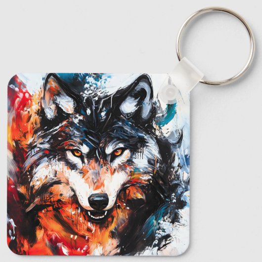 Abstract Wild Spirit Wolf Sleutelhanger (Achterkant)